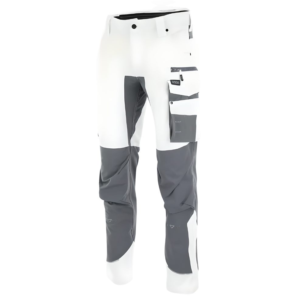 Spodnie robocze białe malarskie elastyczne Motionflex — biało-szare, nylon stretch 235 g/m², ultralekkie