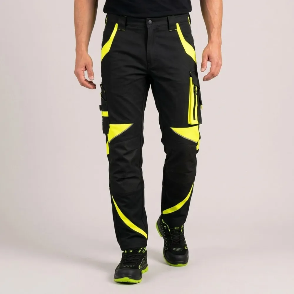 Spodnie robocze elastyczne Neoflex — czarno-żółte, canva stretch 260 g/m², wzmocnione kolana, odblaski
