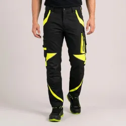 Spodnie robocze elastyczne Neoflex — czarno-żółte, canva stretch 260 g/m², wzmocnione kolana, odblaski