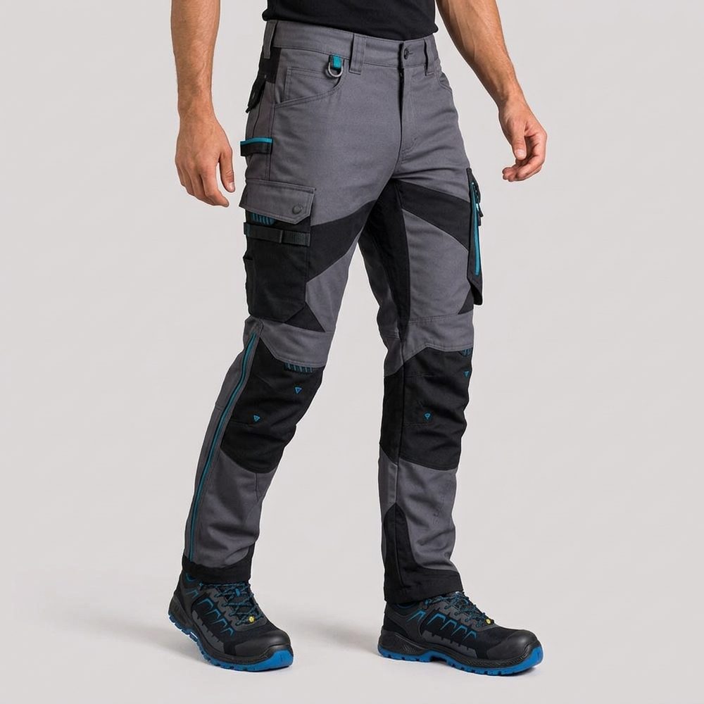 Spodnie robocze premium elastyczne Montana — szaro-czarne, tencel 280 g/m², CORDURA®, wentylacja kolan
