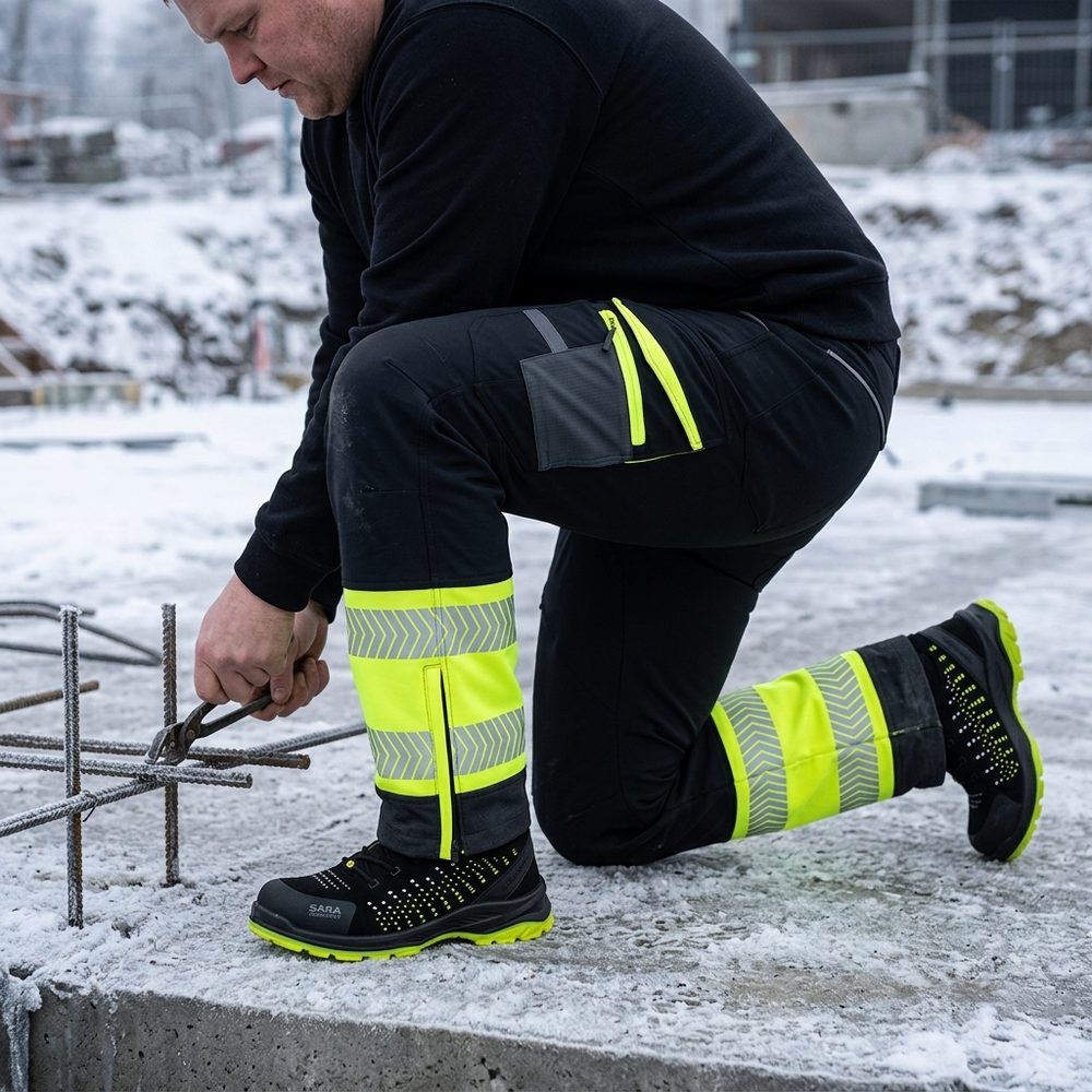 Spodnie robocze zimowe ocieplane Comfort Neo Winter — czarno-żółte, softshell 3-warstwowy 8000 mm