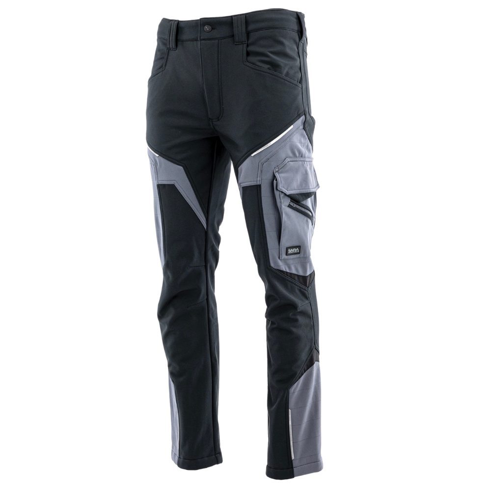 Spodnie robocze softshell Comfort Winter — czarno-szare, wiatroszczelne, wodoodporne 350 g/m², zamki