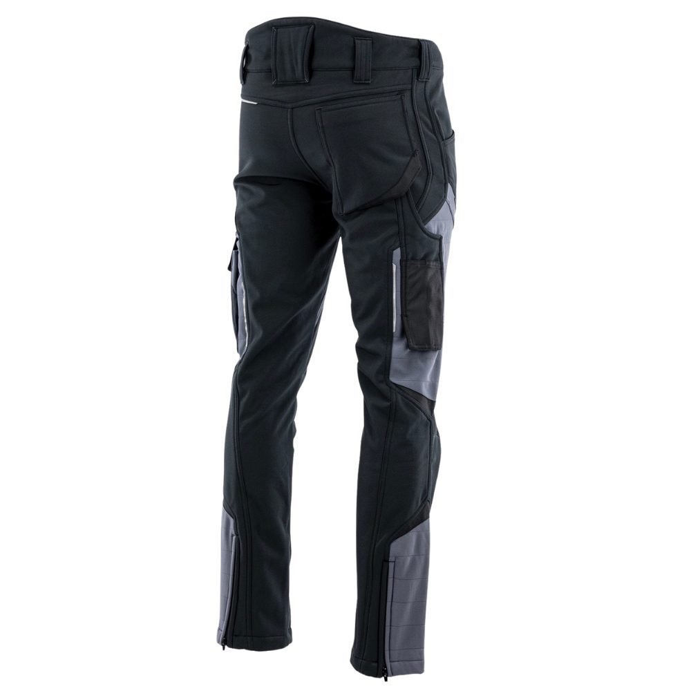 Spodnie robocze softshell Comfort Winter — czarno-szare, wiatroszczelne, wodoodporne 350 g/m², zamki