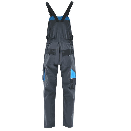 Ogrodniczki robocze rip-stop Rambo — szaro-niebieskie, 230 g/m², cordura, kieszenie na nakolanniki
