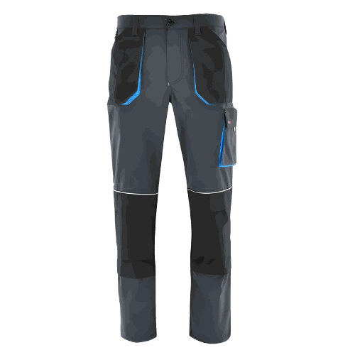 Spodnie robocze rip-stop Rambo — szaro-niebieskie, 230 g/m², cordura, kieszenie na nakolanniki