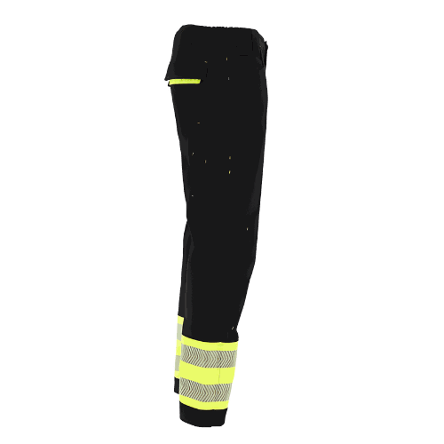 Spodnie robocze elastyczne Actiflex Neo — czarne z żółtymi wstawkami hi-vis, stretch 250 g/m², taśmy 5 cm