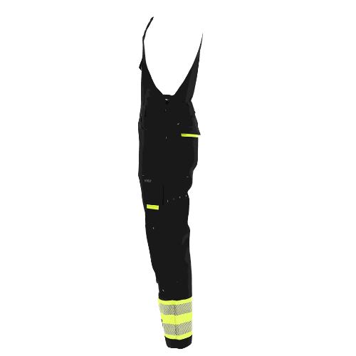 Ogrodniczki robocze elastyczne Actiflex Neo — czarno-żółte hi-vis, stretch 250 g/m², taśmy 5 cm