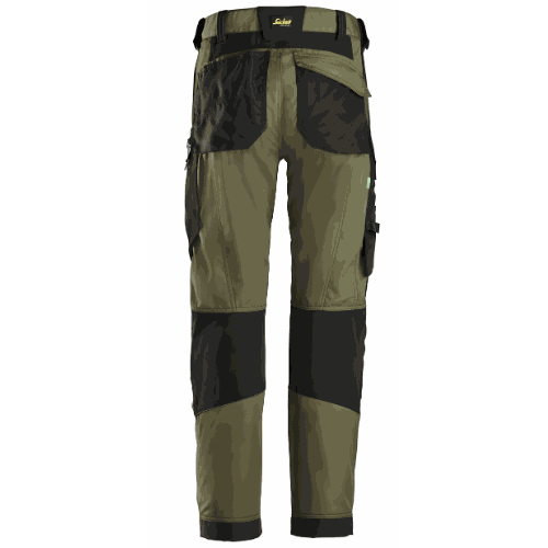Spodnie robocze Snickers 6903 FlexiWork z paskiem — khaki-czarne, lekkie 200 g/m², CORDURA®, KneeGuard®