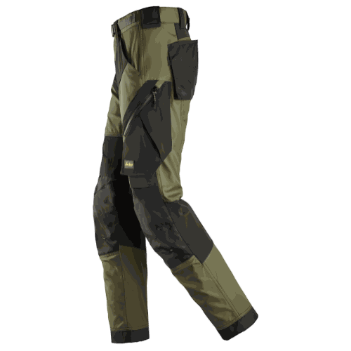Spodnie robocze Snickers 6903 FlexiWork z paskiem — khaki-czarne, lekkie 200 g/m², CORDURA®, KneeGuard®