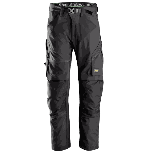 Spodnie robocze Snickers 6903 FlexiWork z paskiem — czarne, lekkie 200 g/m², CORDURA®, KneeGuard®