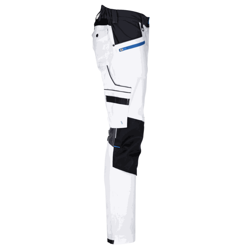 Spodnie robocze białe elastyczne 4xStretch — bawełna canvas 250 g/m², slim fit, kieszenie na nakolanniki