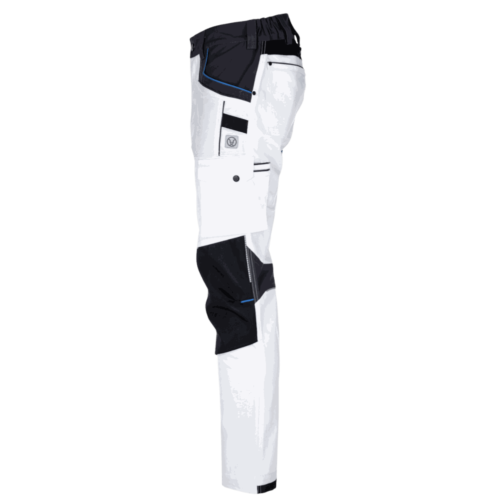 Spodnie robocze białe elastyczne 4xStretch — bawełna canvas 250 g/m², slim fit, kieszenie na nakolanniki