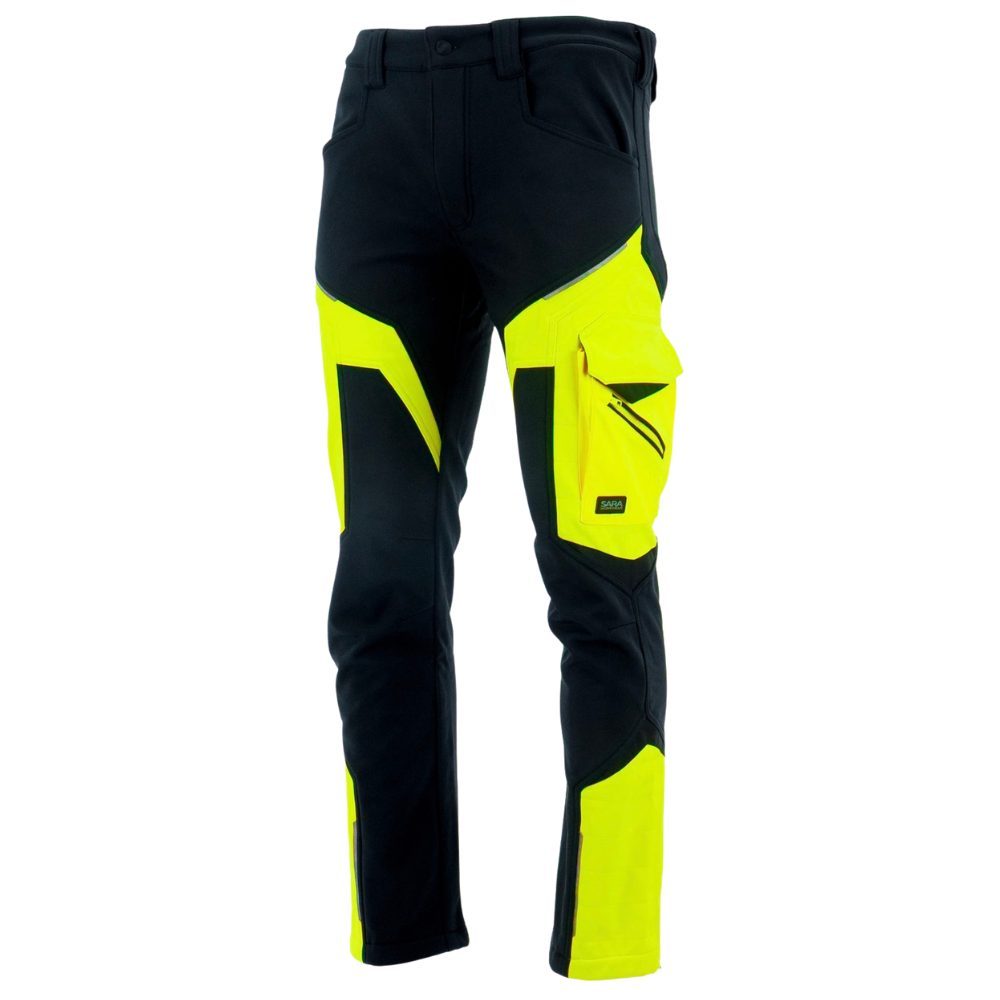 Spodnie robocze softshell Comfort Winter — czarno-żółte, wiatroszczelne, wodoodporne 350 g/m², zamki