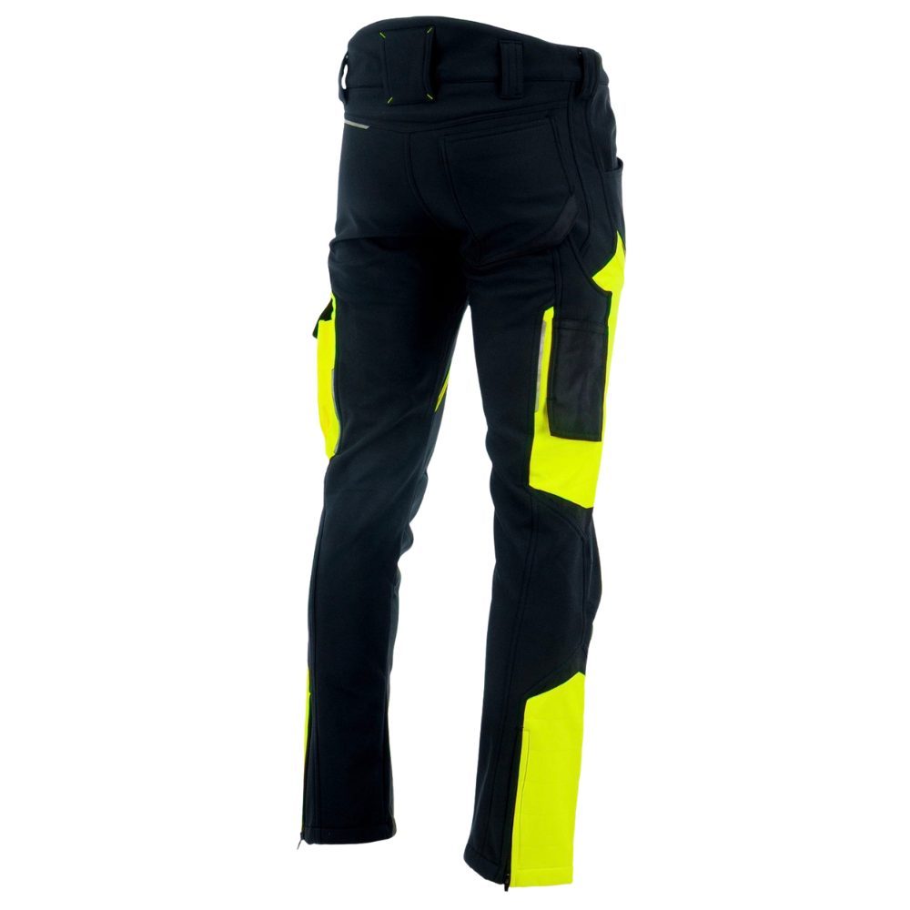 Spodnie robocze softshell Comfort Winter — czarno-żółte, wiatroszczelne, wodoodporne 350 g/m², zamki