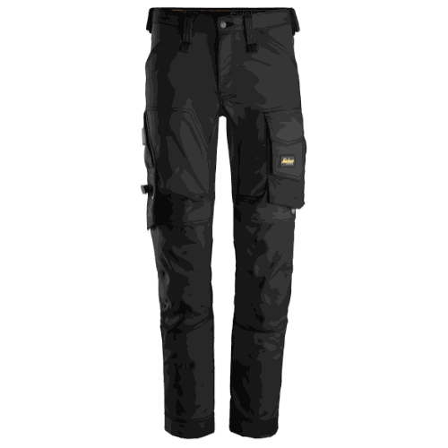 Spodnie robocze stretch slim fit Snickers 6341 — czarne, 251 g/m², CORDURA®, KneeGuard™ EN 14404