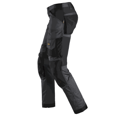 Spodnie robocze stretch slim fit Snickers 6341 — szaro-czarne, 251 g/m², CORDURA®, KneeGuard™ EN 14404