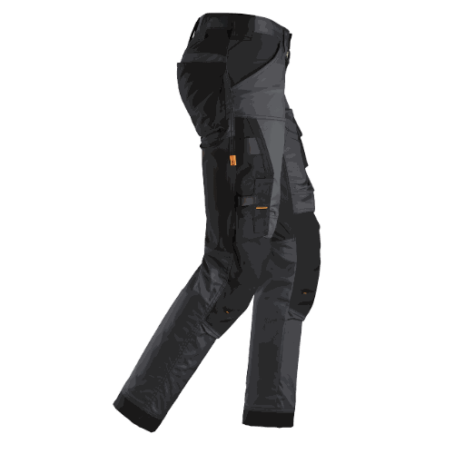 Spodnie robocze stretch slim fit Snickers 6341 — szaro-czarne, 251 g/m², CORDURA®, KneeGuard™ EN 14404