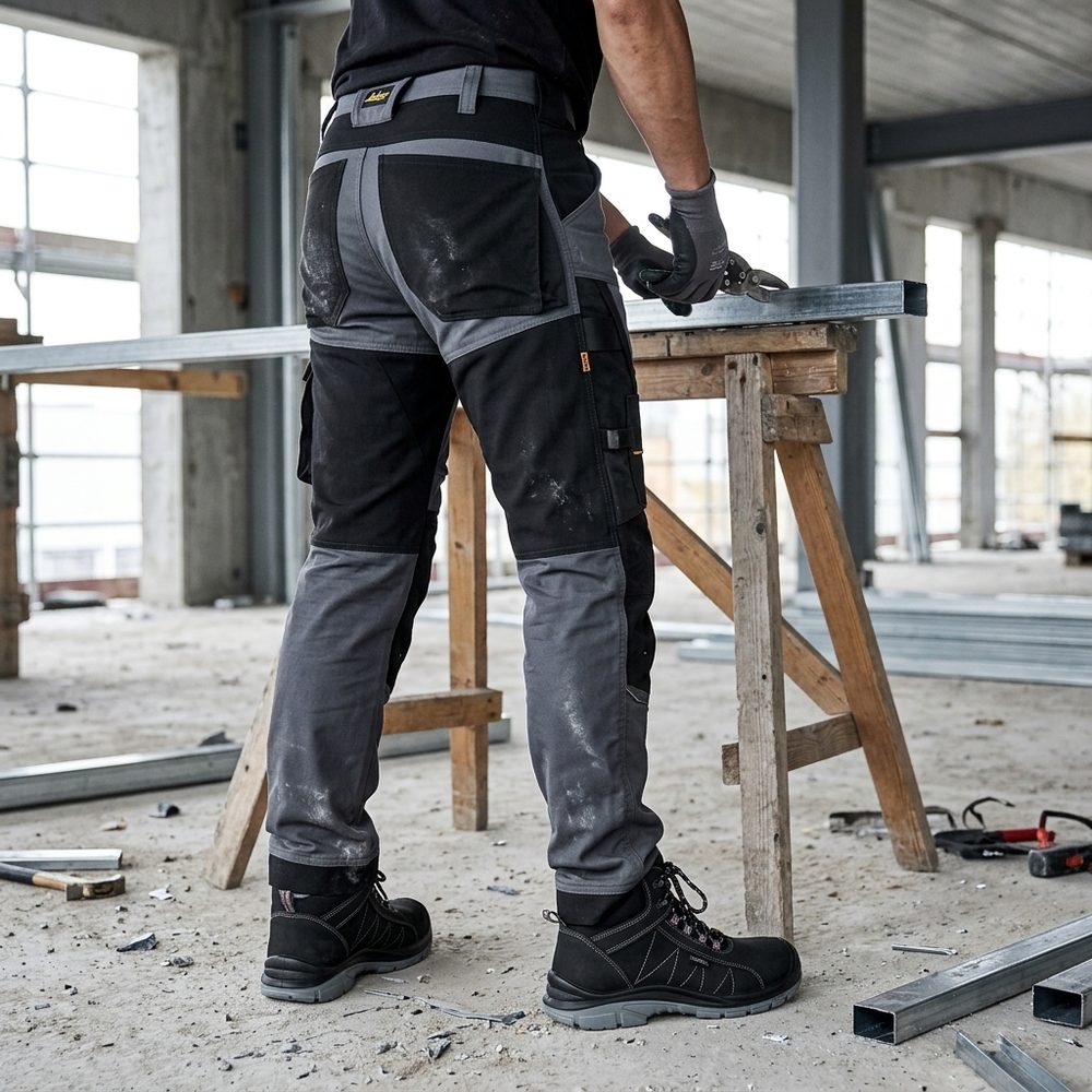 Spodnie robocze stretch slim fit Snickers 6341 — szaro-czarne, 251 g/m², CORDURA®, KneeGuard™ EN 14404