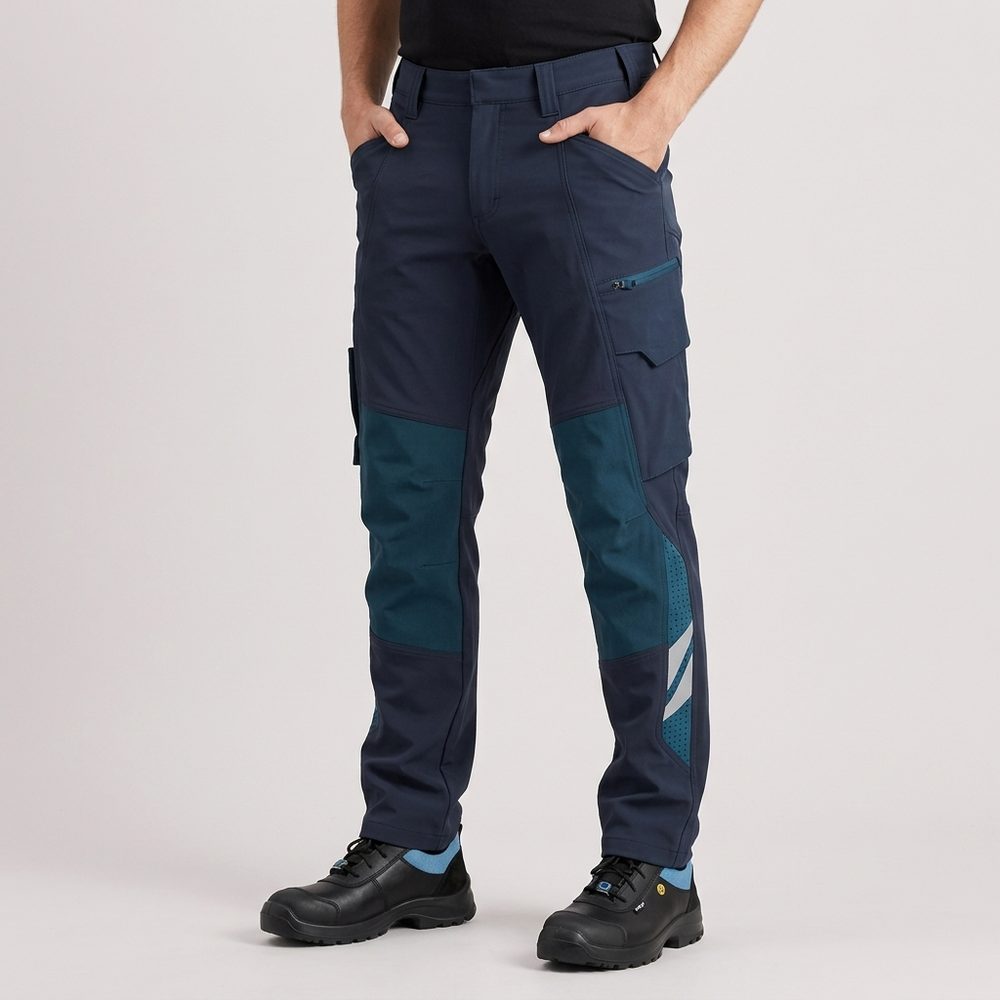 Spodnie robocze elastyczne Mascot 18079 Ultimate Stretch — granatowe, kieszenie na nakolanniki CORDURA®