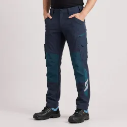 Spodnie robocze elastyczne Mascot 18079 Ultimate Stretch — granatowe, kieszenie na nakolanniki CORDURA®