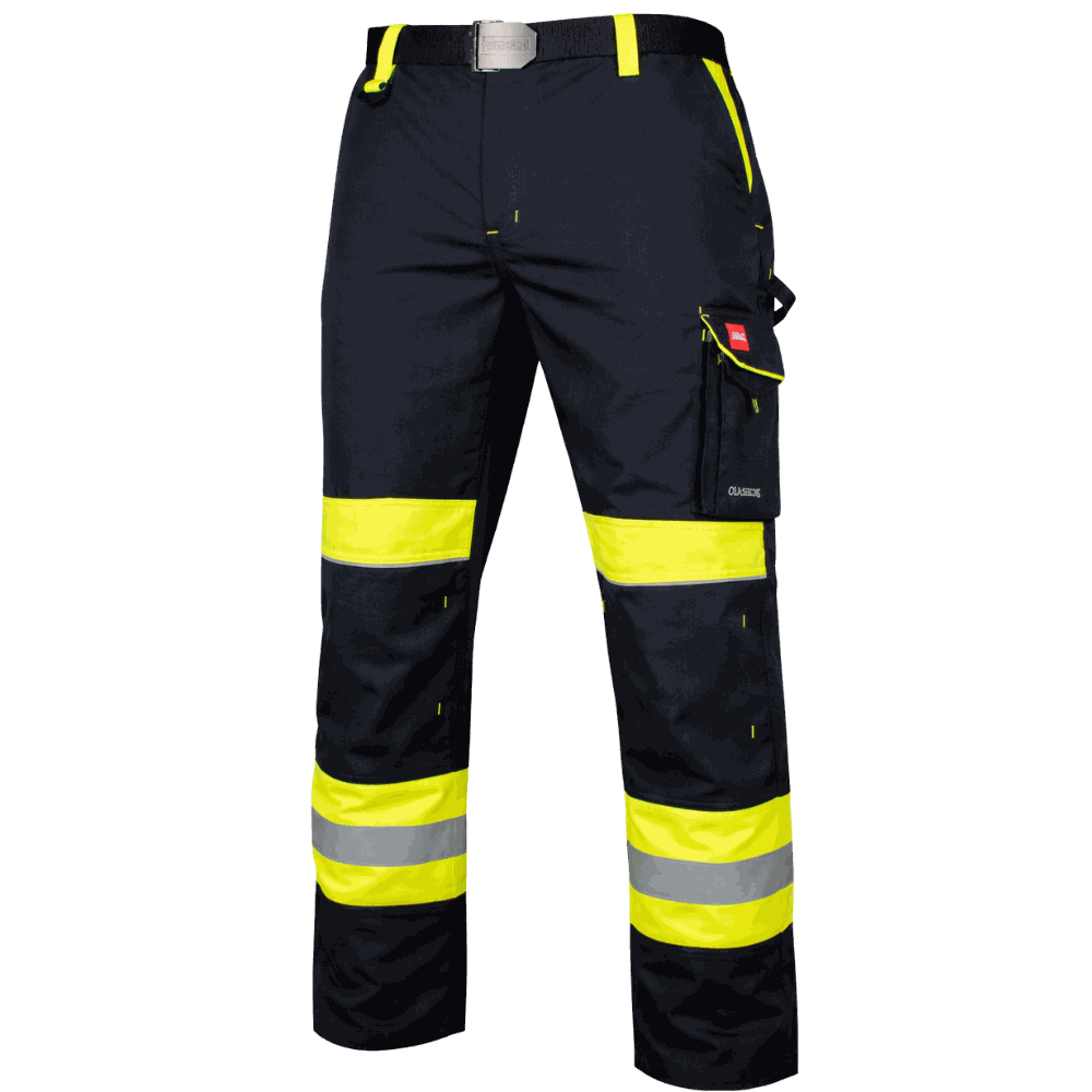 Spodnie robocze Classic-Vis — czarno-żółte, canvas 270 g/m², odblaski, kieszenie na nakolanniki