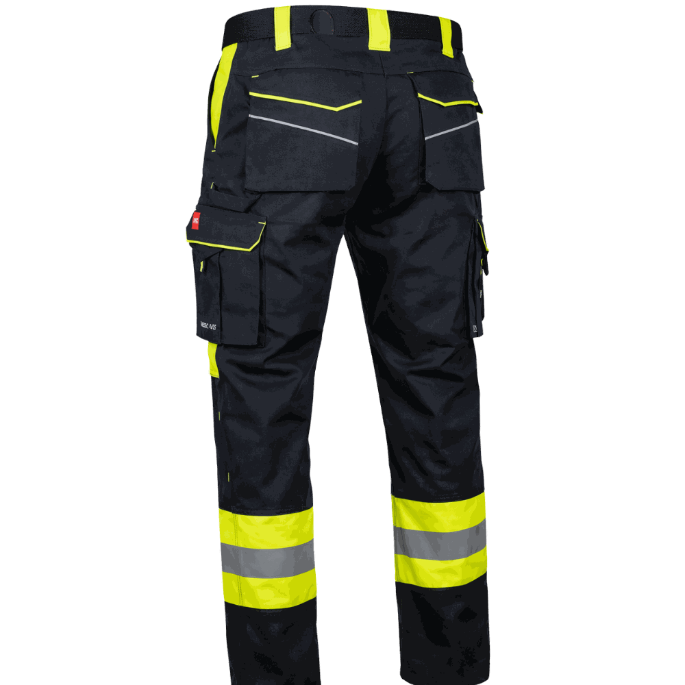 Spodnie robocze Classic-Vis — czarno-żółte, canvas 270 g/m², odblaski, kieszenie na nakolanniki