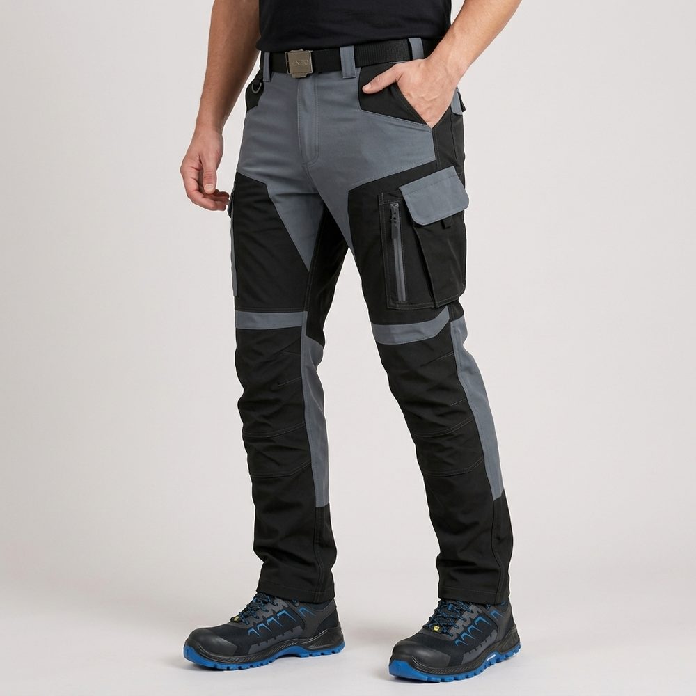 Spodnie robocze elastyczne EXO Ultima — szaro-czarne, softshell 4-way stretch 200 g/m², 9 kieszeni