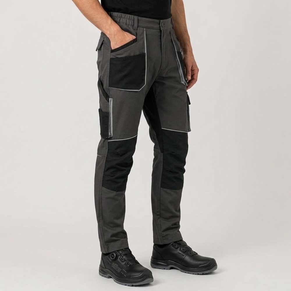 Spodnie robocze elastyczne Stretch slim — grafitowe, canvas 260 g/m², kieszenie na nakolanniki