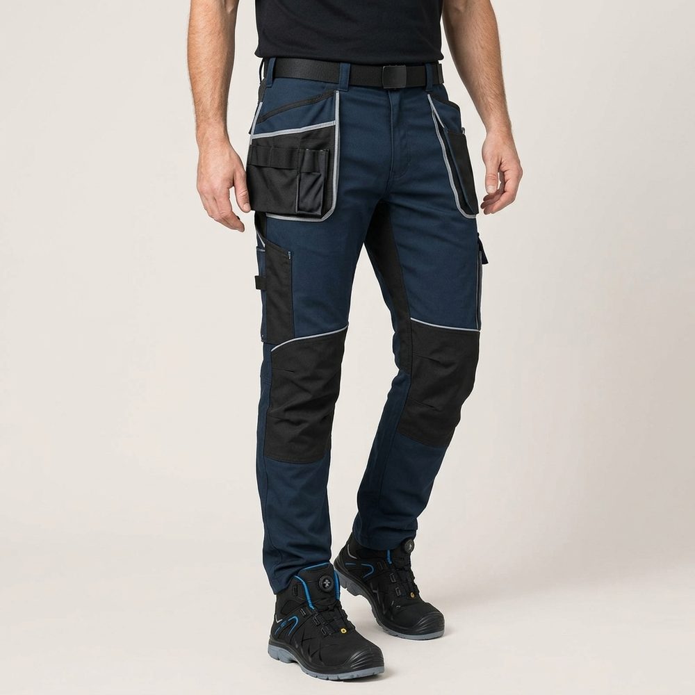 Spodnie robocze elastyczne Stretch slim — granatowe, canvas 260 g/m², kieszenie na nakolanniki