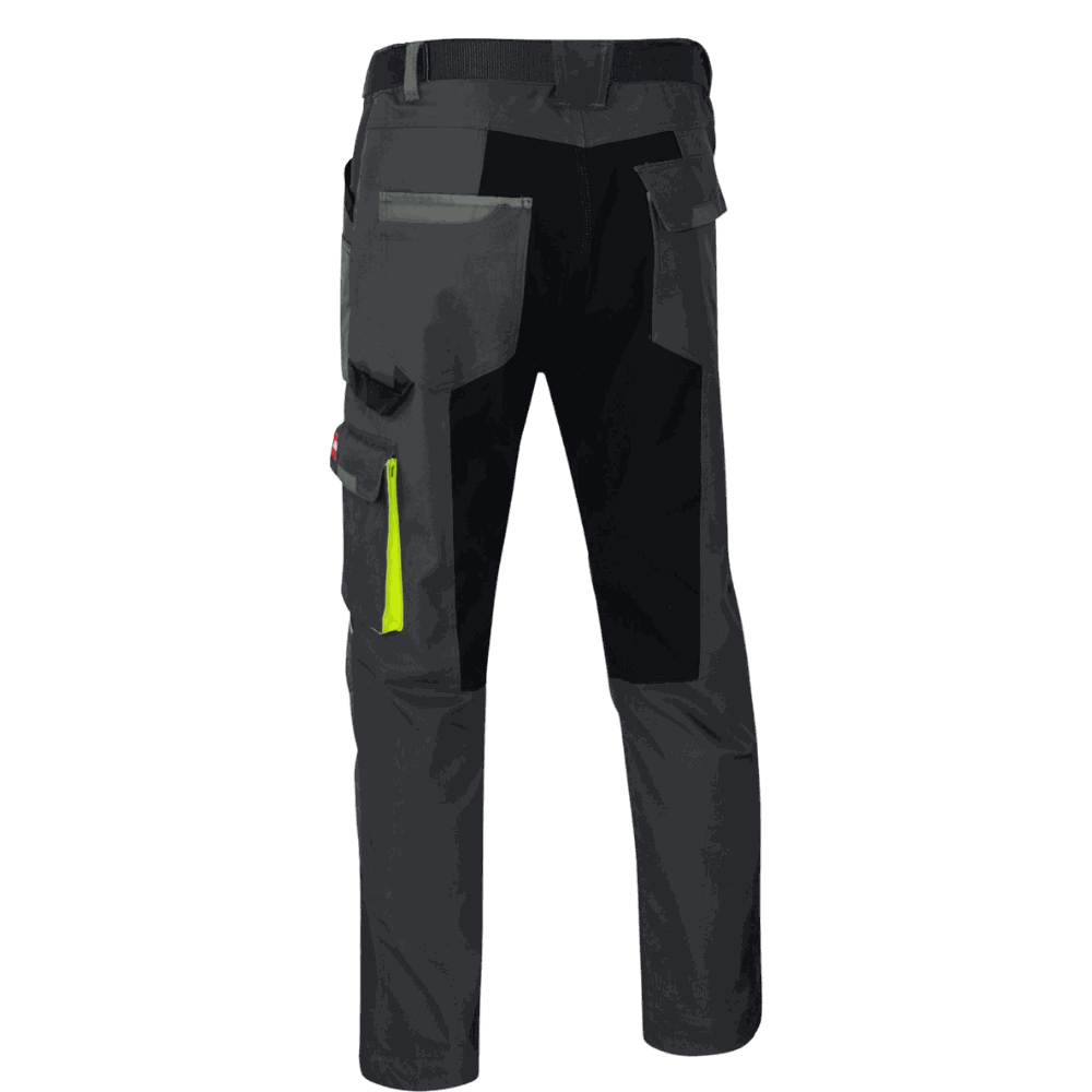 Spodnie robocze elastyczne Stretch slim — grafitowo-limonkowe, canvas 260 g/m², kieszenie na nakolanniki