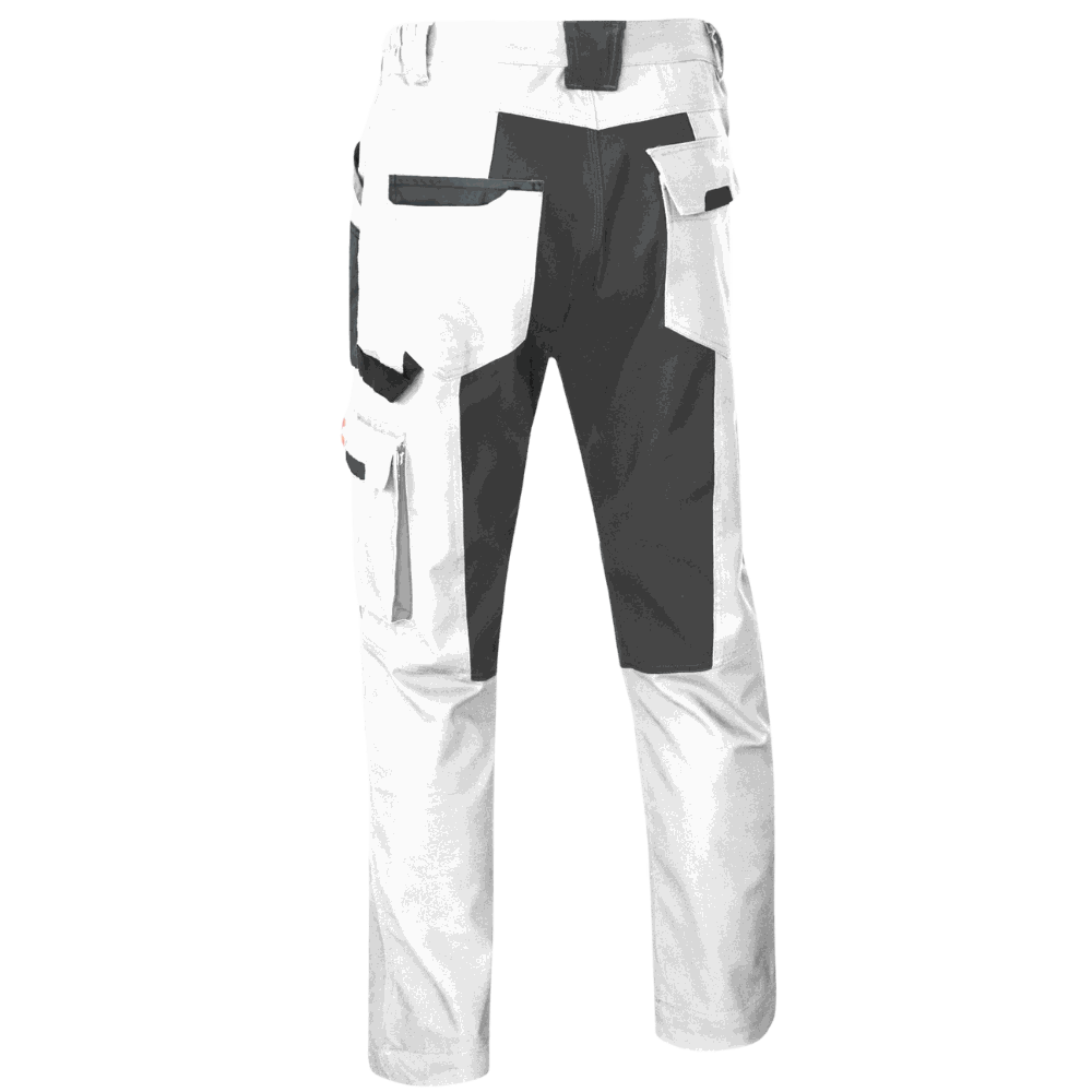 Spodnie robocze malarskie elastyczne Stretch slim — białe, canvas 260 g/m², kieszenie na nakolanniki