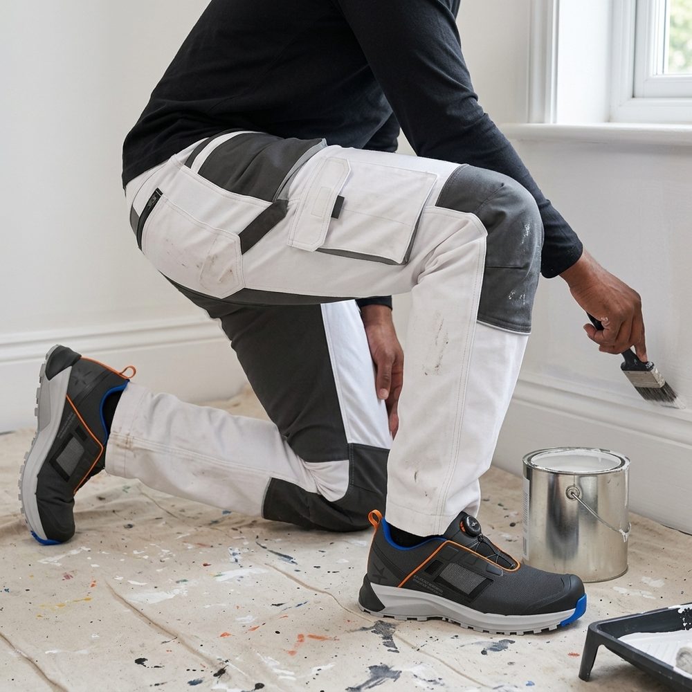 Spodnie robocze malarskie elastyczne Stretch slim — białe, canvas 260 g/m², kieszenie na nakolanniki