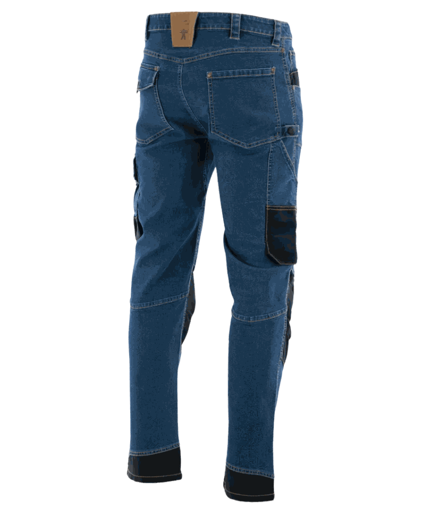 Spodnie robocze jeansowe Rodeo Jeans — niebieskie, denim stretch 340 g/m², kieszenie na nakolanniki