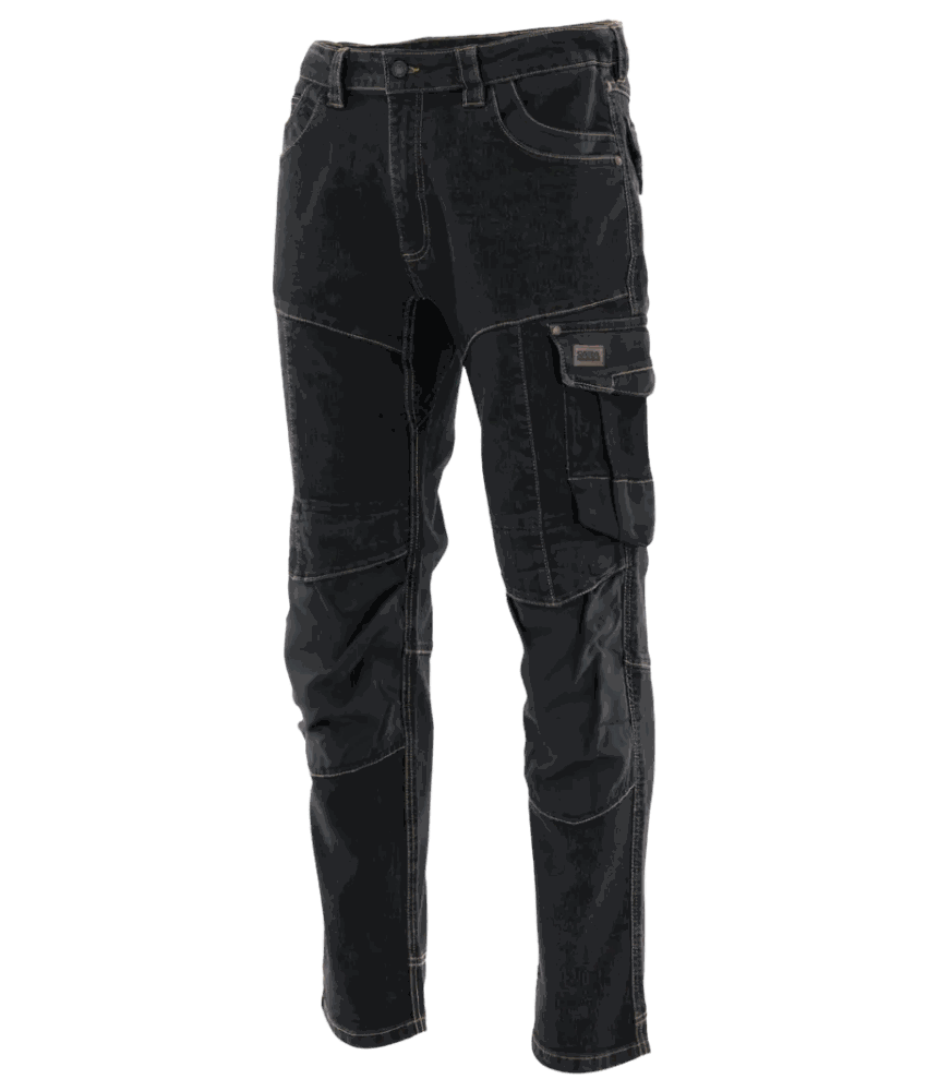 Spodnie robocze jeansowe Rodeo Jeans — czarne, denim stretch 340 g/m², kieszenie na nakolanniki