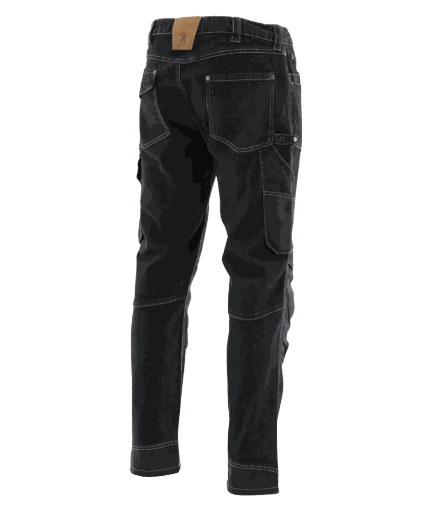 Spodnie robocze jeansowe Rodeo Jeans — czarne, denim stretch 340 g/m², kieszenie na nakolanniki