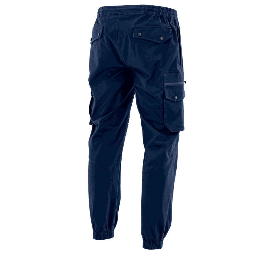 Spodnie robocze joggery elastyczne Rider — granatowe, bawełna organiczna 240 g/m², kieszenie cargo