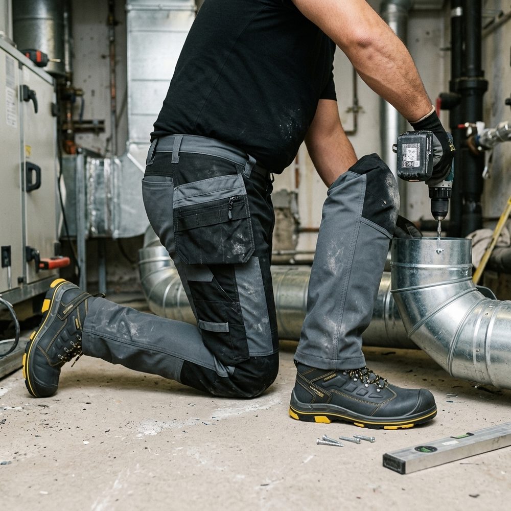 Spodnie robocze z kaburami Snickers 6218 — szaro-czarne, stretch Sorona®, CORDURA®, EN 14404