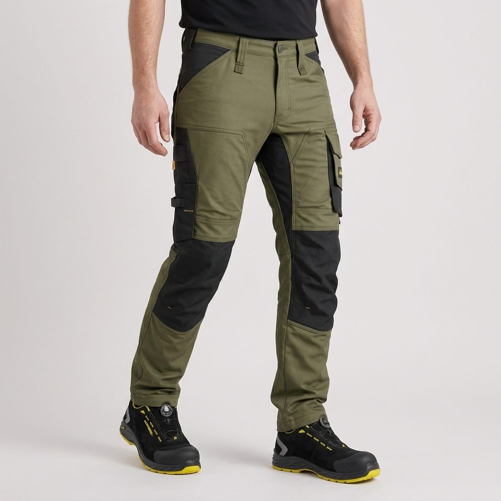 Spodnie robocze stretch slim fit Snickers 6341 — khaki-czarne, 251 g/m², CORDURA®, KneeGuard™ EN 14404