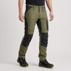 Spodnie robocze stretch slim fit Snickers 6341 — khaki-czarne, 251 g/m², CORDURA®, KneeGuard™ EN 14404