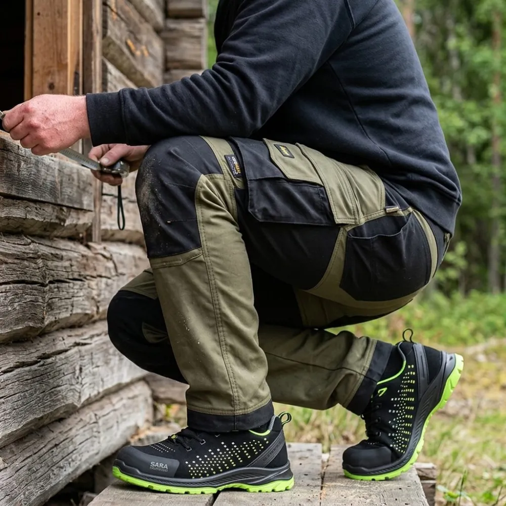 Spodnie robocze stretch slim fit Snickers 6341 — khaki-czarne, 251 g/m², CORDURA®, KneeGuard™ EN 14404
