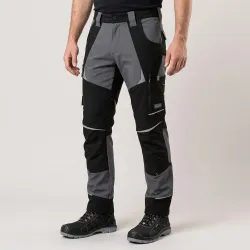 Spodnie robocze elastyczne Cottonflex — czarno-szare, bawełna stretch 250 g/m², kieszenie na nakolanniki
