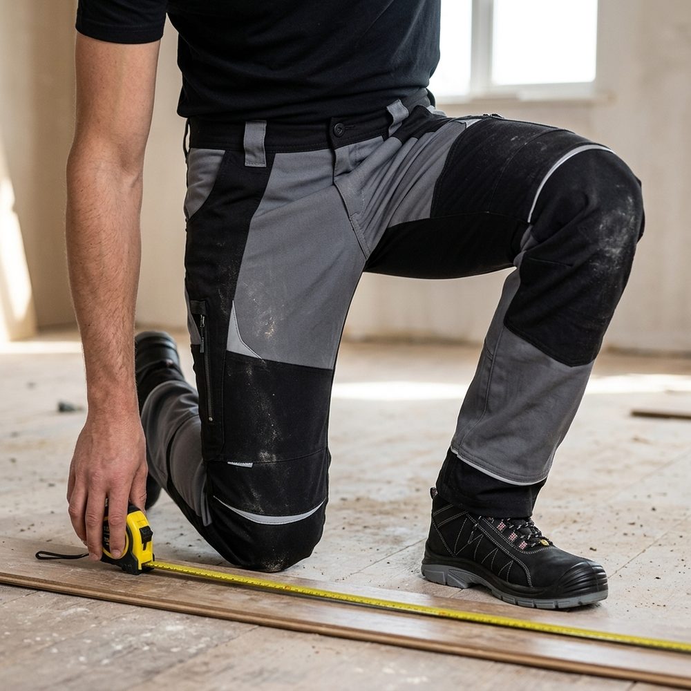 Spodnie robocze elastyczne Cottonflex — czarno-szare, bawełna stretch 250 g/m², kieszenie na nakolanniki