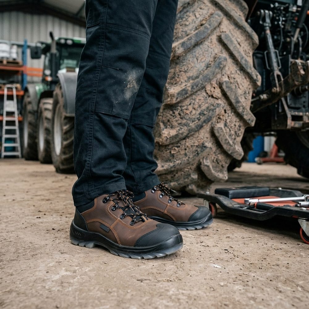 Półbuty robocze skórzane 220 S1 — gruba skóra crazy horse 2,2 mm, podnosek metalowy, profilowana wkładka
