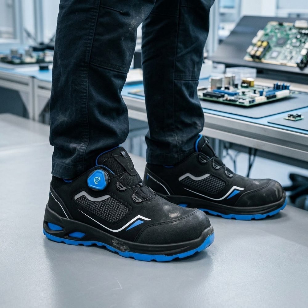 Półbuty robocze z pokrętłem Axens S1PL FO SR ESD — mikrofibra z siateczką, kevlarowa wkładka