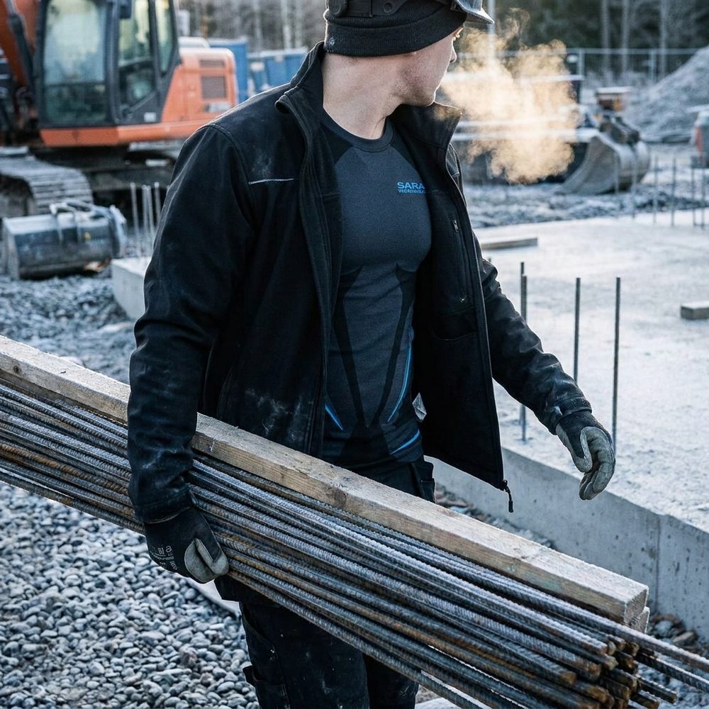 Koszulka termoaktywna z długim rękawem Sara Workwear — bezszwowa, szybkoschnąca, grafitowo-niebieska