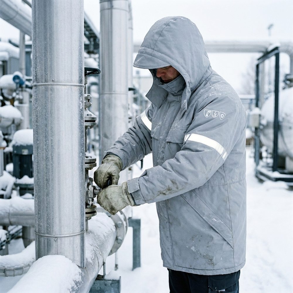 Kurtka zimowa chemoodporna Chemik AS Winter EN 342, EN 13034 — długa, antyelektrostatyczna, z kapturem