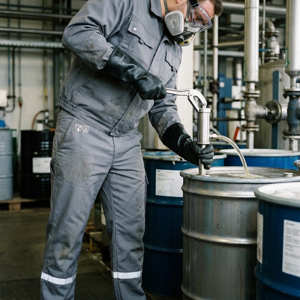 Spodnie chemoodporne Chemik AS EN 13034 Typ PB[6] — do pasa, antyelektrostatyczne ESD, taśma odblaskowa