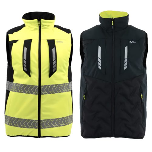Kamizelka ostrzegawcza dwustronna Drogowiec Comfort EN ISO 20471 Klasa 1 — ocieplana, softshell, taśmy 5 cm