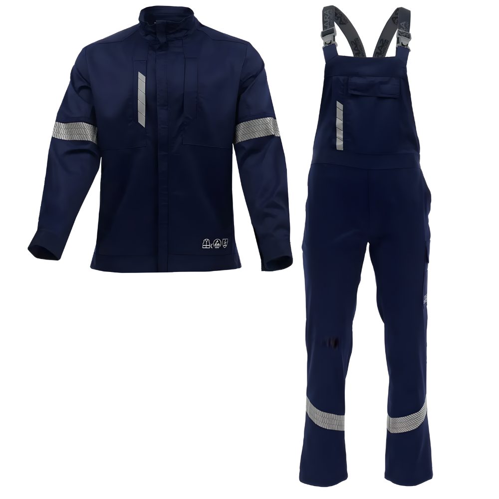 Komplet roboczy ESD Piorun Flex bluza + ogrodniczki EN 1149-5, EN 61340-5-1 — elastyczny, rękawice ESD gratis