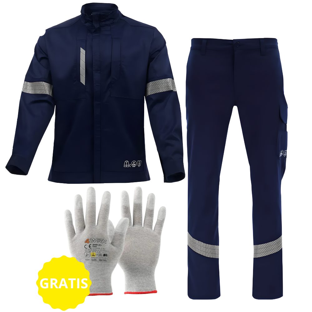 Komplet roboczy ESD Piorun Flex bluza + spodnie EN 1149-5, EN 61340-5-1 — elastyczny, rękawice ESD gratis